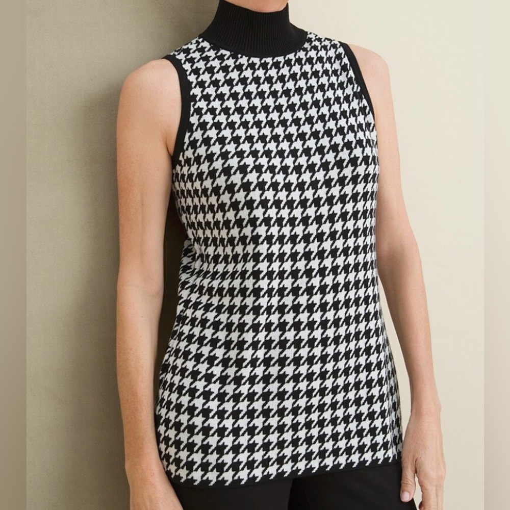 Chico’s Size 0 US S Houndstooth Sleeveless Mock Neck /Turtleneck For Women Small